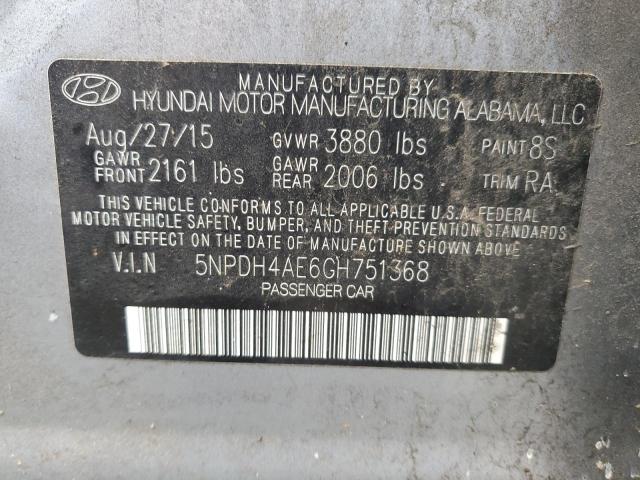 5NPDH4AE6GH751368 - 2016 HYUNDAI ELANTRA SE SILVER photo 12