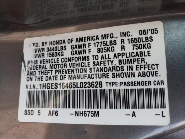 1HGES16465L023628 - 2005 HONDA CIVIC DX GRAY photo 13