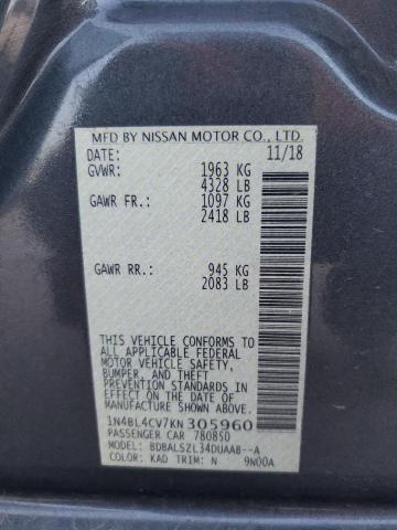 1N4BL4CV7KN305960 - 2019 NISSAN ALTIMA SR GRAY photo 12