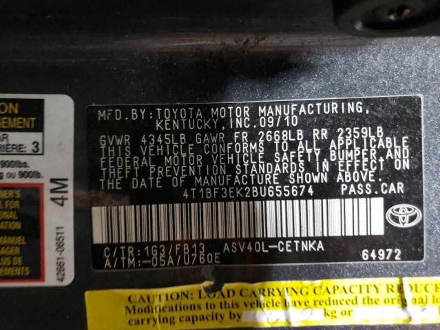 4T1BF3EK2BU655674 - 2011 TOYOTA CAMRY BASE GRAY photo 12