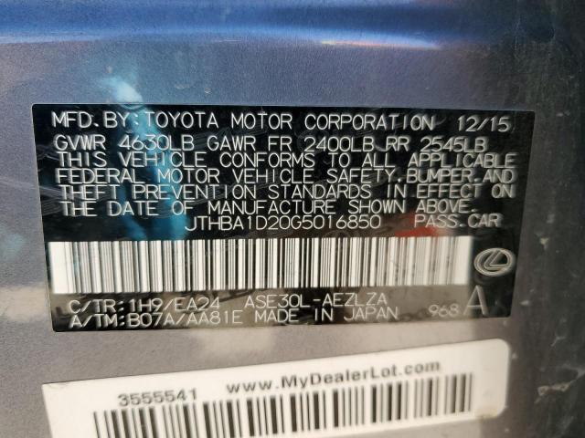 JTHBA1D20G5016850 - 2016 LEXUS IS 200T GRAY photo 12