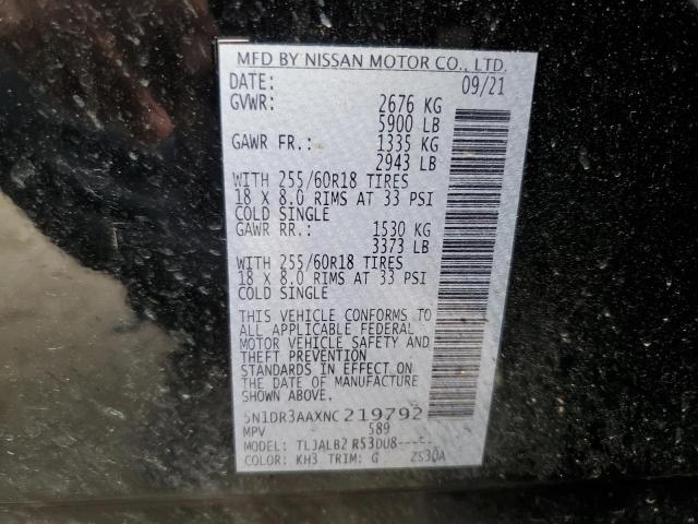 5N1DR3AAXNC219792 - 2022 NISSAN PATHFINDER S BLACK photo 14