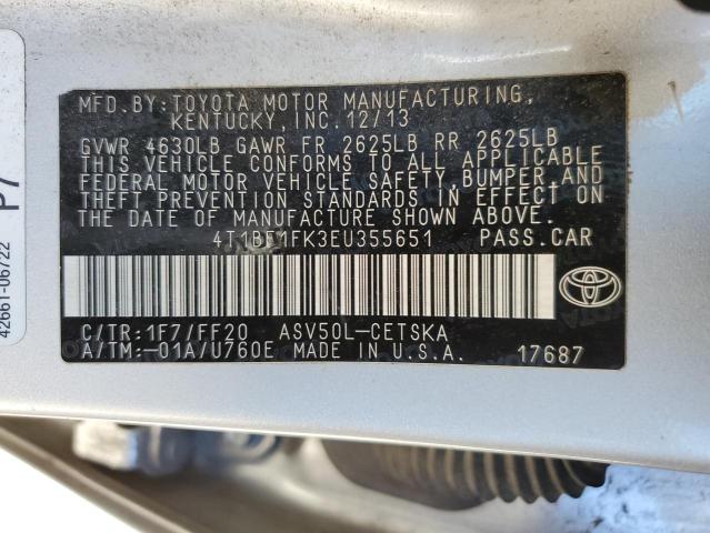 4T1BF1FK3EU355651 - 2014 TOYOTA CAMRY L SILVER photo 12