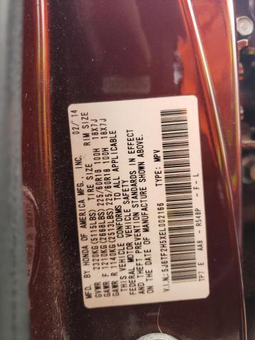 5J6TF2H5XEL002166 - 2014 HONDA CROSSTOUR EXL ბურგუნდია ფოტო 12