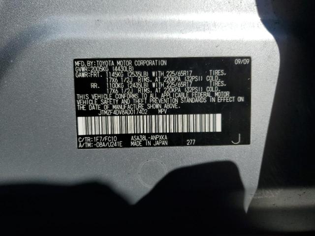 JTMZF4DV8AD017402 - 2010 TOYOTA RAV4 SILVER photo 12