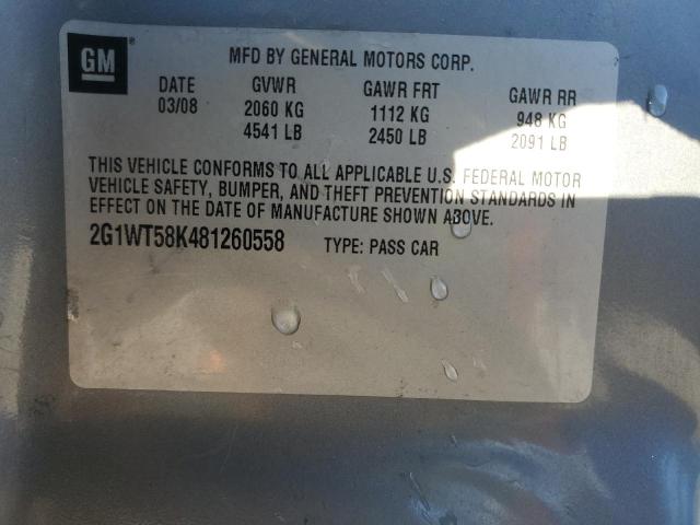 2G1WT58K481260558 - 2008 CHEVROLET IMPALA LT GRAY photo 12