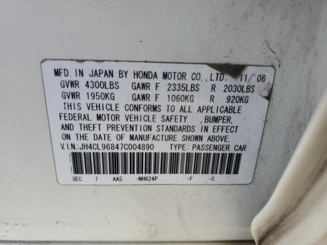 JH4CL96847C004890 - 2007 ACURA TSX WHITE photo 12