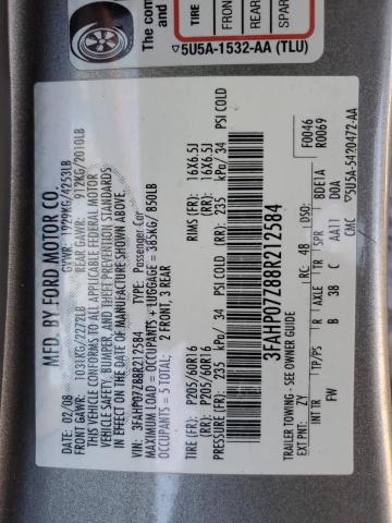 3FAHP07Z88R212584 - 2008 FORD FUSION SE SILVER photo 12