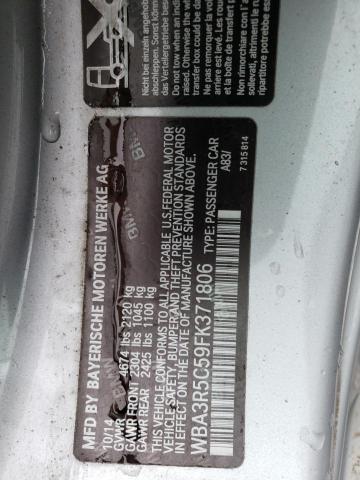 WBA3R5C59FK371806 - 2015 BMW 435 XI SILVER photo 12