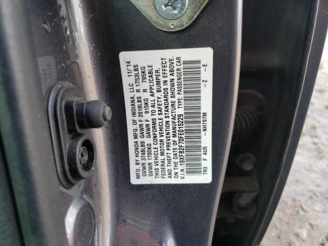 19XFB2F70FE015229 - 2015 HONDA CIVIC SE GRAY photo 12