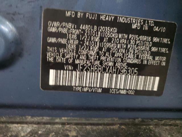 JF2SH6BCXAH796305 - 2010 SUBARU FORESTER XS Mavi foto 12