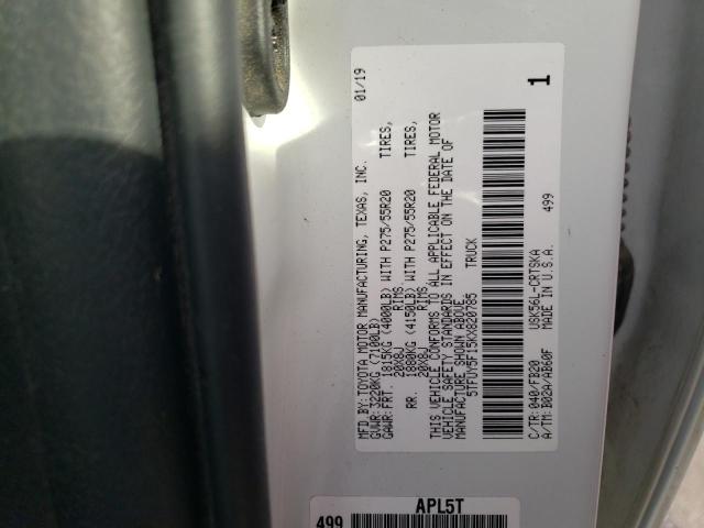 5TFUY5F15KX820785 - 2019 TOYOTA TUNDRA DOUBLE CAB SR/SR5 WHITE photo 12