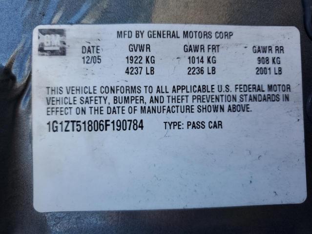 1G1ZT51806F190784 - 2006 CHEVROLET MALIBU LT GRAY photo 12