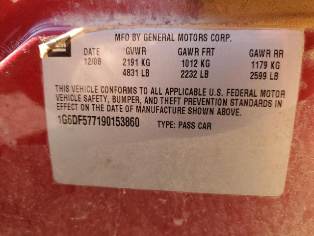 1G6DF577190153860 - 2009 CADILLAC CTS BURGUNDY photo 12