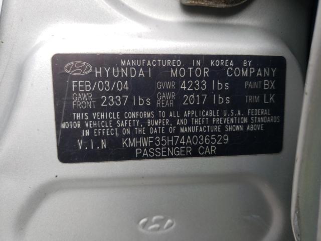 KMHWF35H74A036529 - 2004 HYUNDAI SONATA GLS SILVER photo 12