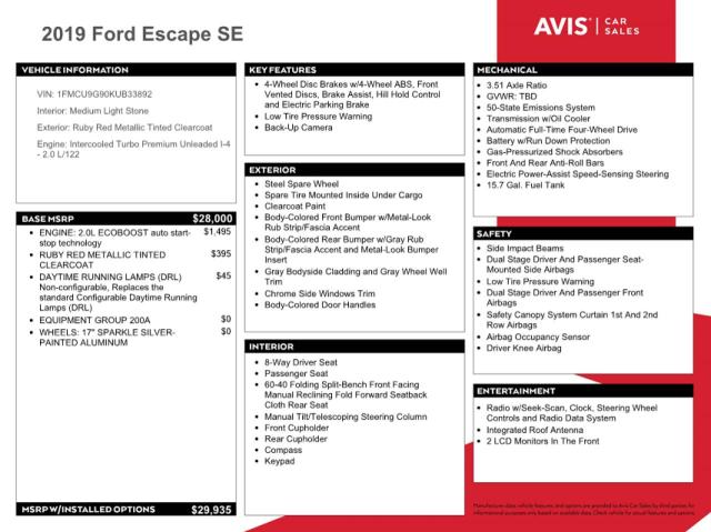 1FMCU9G90KUB33892 - 2019 FORD ESCAPE SE RED photo 13