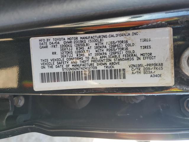 5TEGN92N74Z412709 - 2004 TOYOTA TACOMA DOUBLE CAB PRERUNNER BLACK photo 12