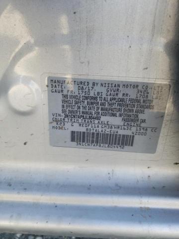 3N1CN7AP8JL804492 - 2018 NISSAN VERSA S GRAY photo 12