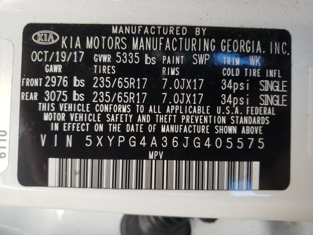 5XYPG4A36JG405575 - 2018 KIA SORENTO LX WHITE photo 14