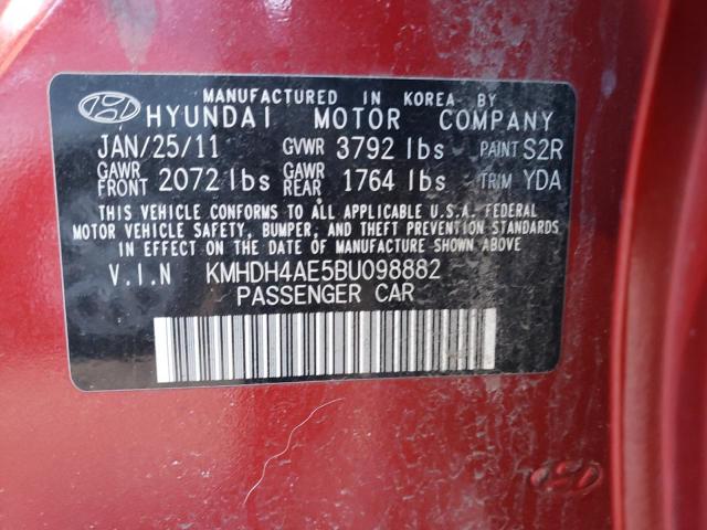 KMHDH4AE5BU098882 - 2011 HYUNDAI ELANTRA GLS RED photo 13