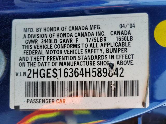 2HGES16364H589842 - 2004 HONDA CIVIC DX VP Mavi foto 12