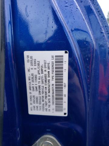 1HGCS22818A007178 - 2008 HONDA ACCORD EXL BLUE photo 12