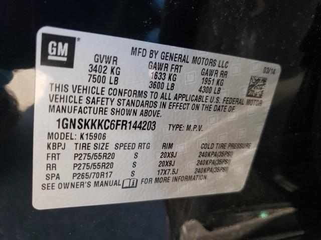 1GNSKKKC6FR144203 - 2015 CHEVROLET SUBURBAN K1500 LTZ BLACK photo 10