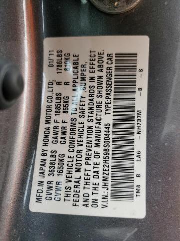 JHMZE2H59BS004445 - 2011 HONDA INSIGHT LX GRAY photo 12