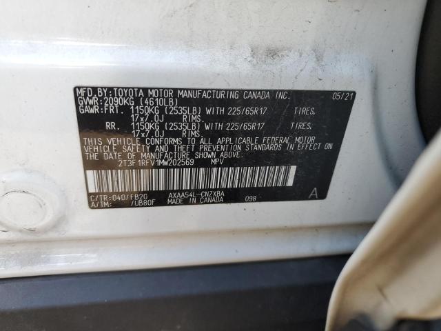 2T3F1RFV1MW202569 - 2021 TOYOTA RAV4 LE WHITE photo 13