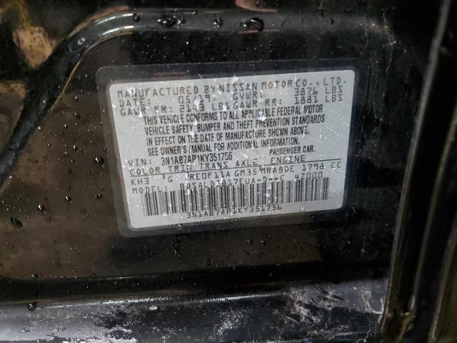 3N1AB7AP1KY351756 - 2019 NISSAN SENTRA S BLACK photo 12