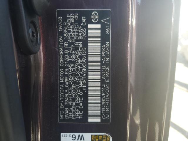 JTKDE167490292125 - 2009 TOYOTA SCION TC ბურგუნდია ფოტო 12