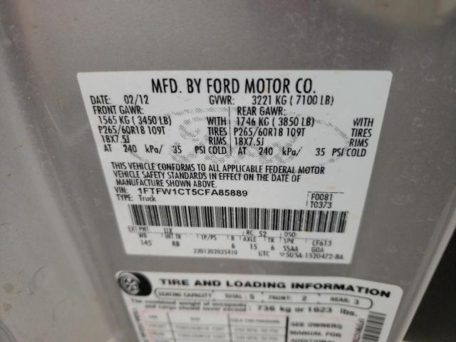 1FTFW1CT5CFA85889 - 2012 FORD F150 SUPERCREW SILVER photo 12