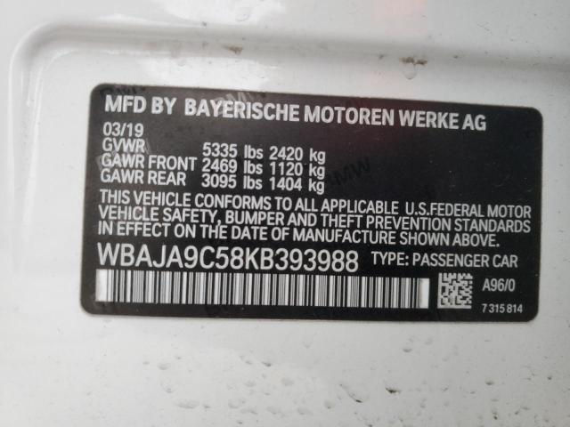 WBAJA9C58KB393988 - 2019 BMW 530E WHITE photo 12