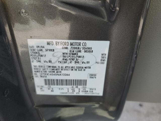 1FTPX14545NA12264 - 2005 FORD F150 GRAY photo 12