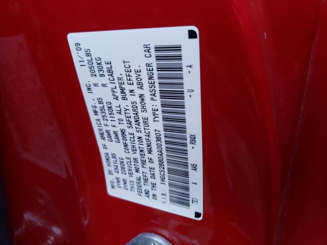 1HGCS2B80AA003807 - 2010 HONDA ACCORD EXL RED photo 12