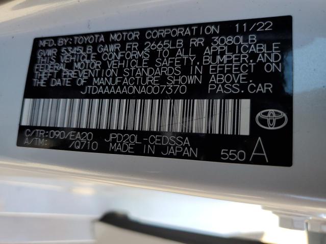 JTDAAAAA0NA007370 - 2022 TOYOTA MIRAI LE WHITE photo 12