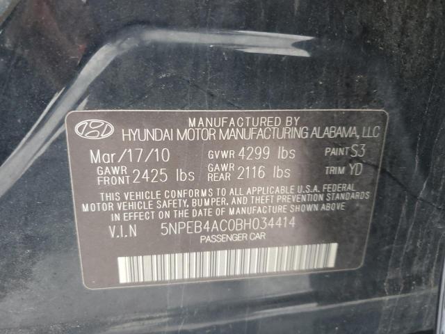 5NPEB4AC0BH034414 - 2011 HYUNDAI SONATA GLS BLACK photo 12