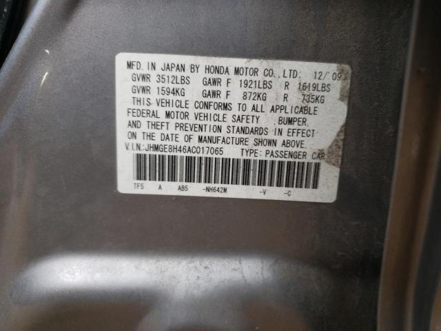 JHMGE8H46AC017065 - 2010 HONDA FIT SPORT SILVER photo 12