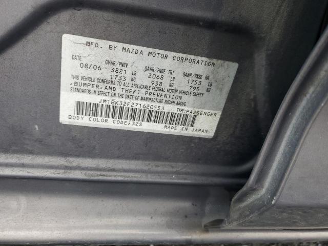 JM1BK32F271620553 - 2007 MAZDA 3 I GRAY photo 12