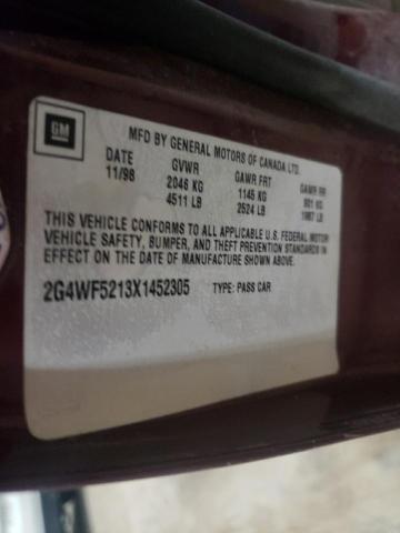 2G4WF5213X1452305 - 1999 BUICK REGAL GS მუქწითელი ფოტო 12