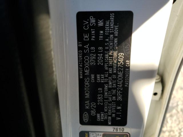 3KPF24AD0ME275409 - 2021 KIA FORTE FE WHITE photo 13