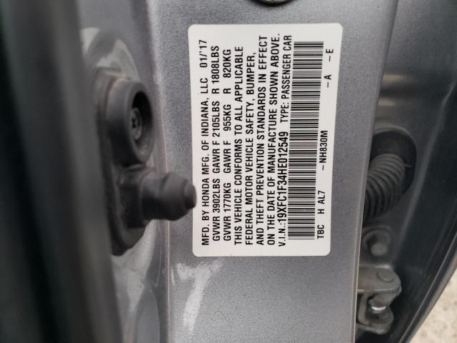 19XFC1F34HE012549 - 2017 HONDA CIVIC EX SILVER photo 12