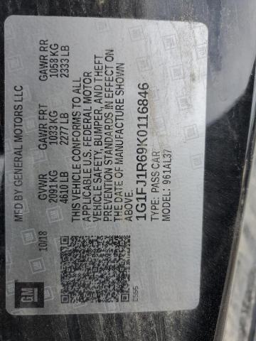 1G1FJ1R69K0116846 - 2019 CHEVROLET CAMARO ZL1 黑色 照片 12