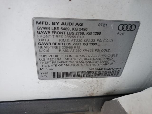 WA1AAAFYXM2137598 - 2021 AUDI Q5 PREMIUM WHITE photo 13