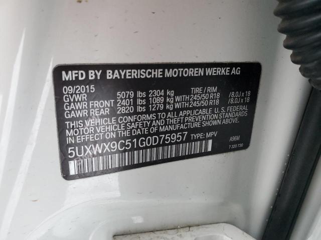 5UXWX9C51G0D75957 - 2016 BMW X3 XDRIVE28I WHITE photo 13