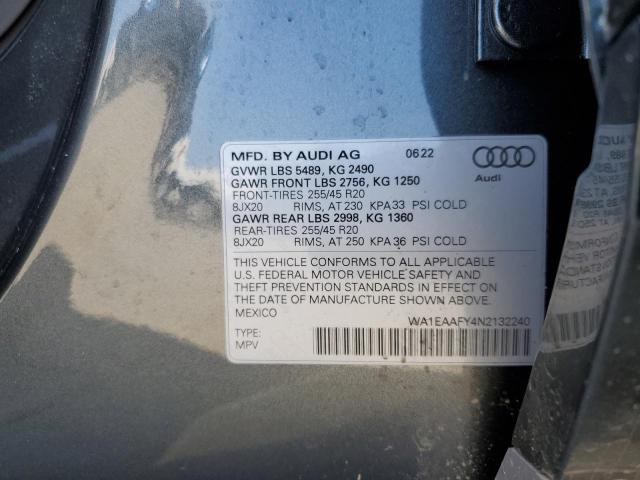 WA1EAAFY4N2132240 - 2022 AUDI Q5 PREMIUM PLUS 45 GRAY photo 12