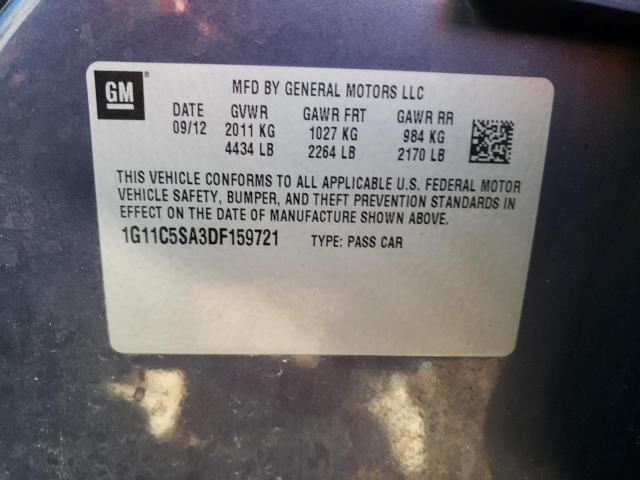 1G11C5SA3DF159721 - 2013 CHEVROLET MALIBU 1LT BLACK photo 12