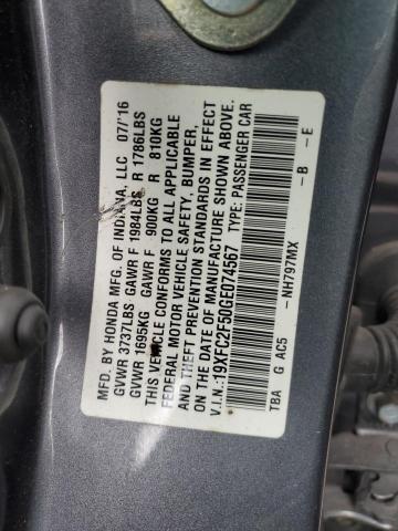 19XFC2F50GE074567 - 2016 HONDA CIVIC LX GRAY photo 12