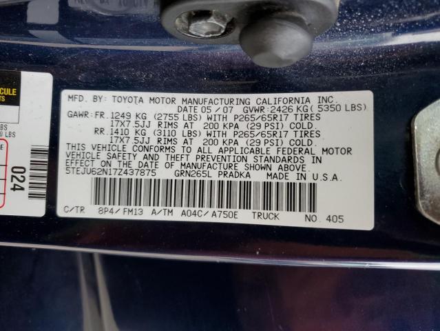 5TEJU62N17Z437875 - 2007 TOYOTA TACOMA DOUBLE CAB PRERUNNER BLUE photo 13