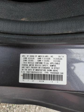 1HGCT1B80FA000100 - 2015 HONDA ACCORD EXL GRAY photo 12